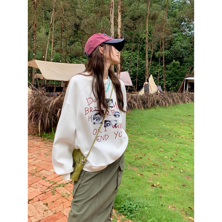 Áo Nỉ Dài Tay Cổ Tròn Dáng Rộng In Chữ Giản Dị Thời Trang Mùa Thu Dành Cho Nữ