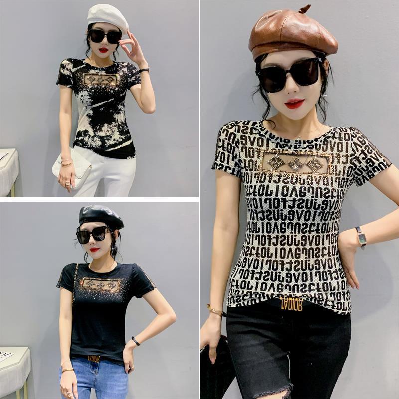 Áo Thun Nữ Ngắn Tay In Chữ Phối Ren Phong Cách Mới