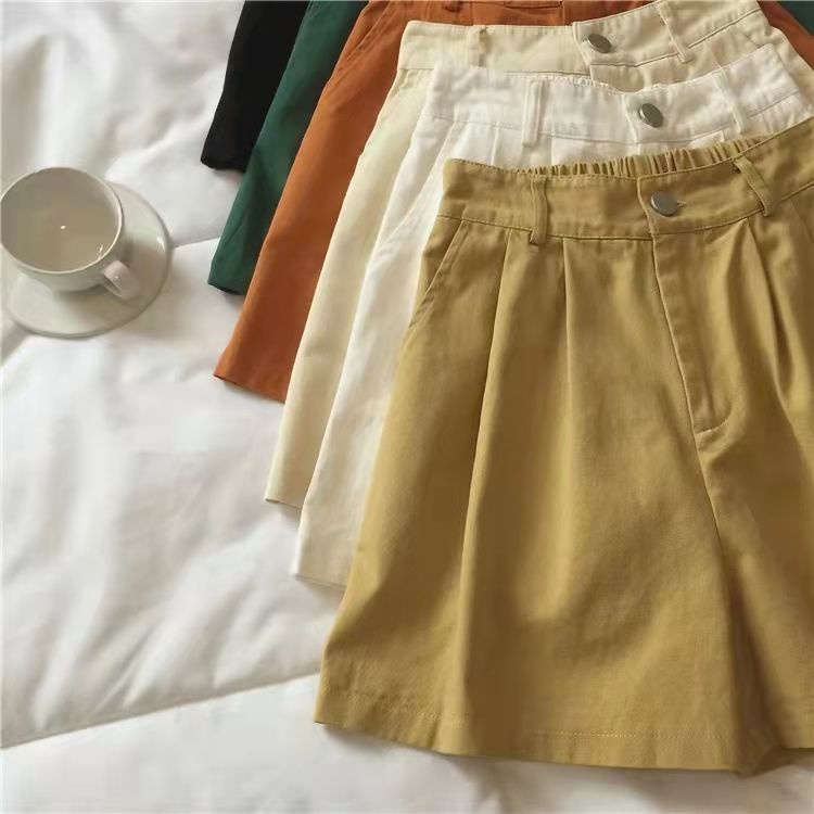 Quần Short Lưng Cao Ống Rộng Màu Sắc Trơn Phong Cách Hàn Quốc Thời Trang Mùa Hè Cho Nữ