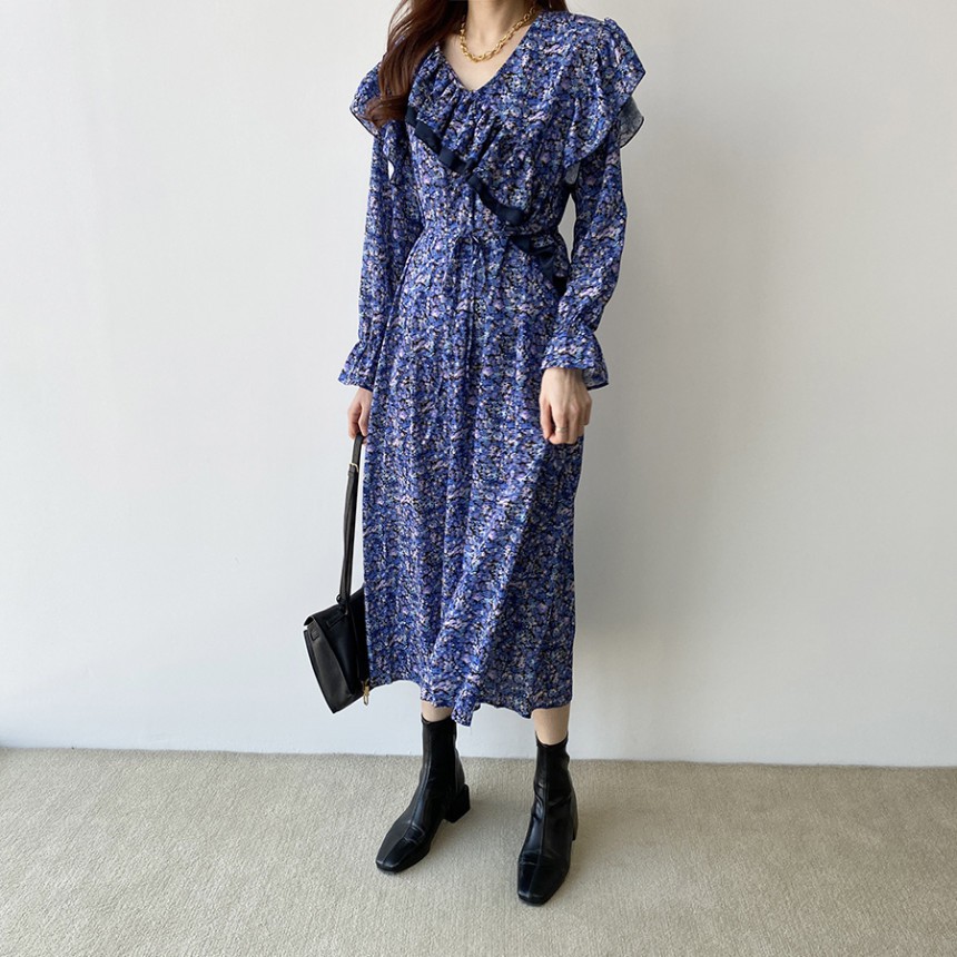 Korean Style_Đầm Lanh Hoa Nhí Phối Bèo | BigBuy360 - bigbuy360.vn