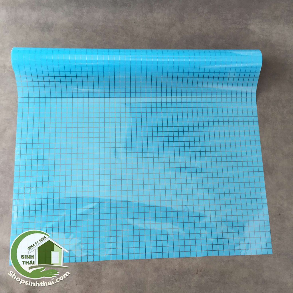 Giấy dán kính sọc caro cao cấp màu xanh dương, khổ 1m có sẵn keo