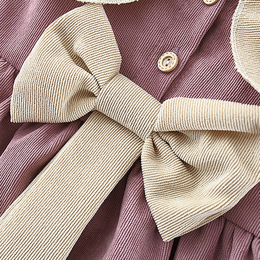 BEAR LEADER Đầm Tay Dài Màu Trơn Đính Nơ To Thời Trang Mùa Thu Xinh Xắn Cho Bé Gái 0-24 Tháng Tuổi