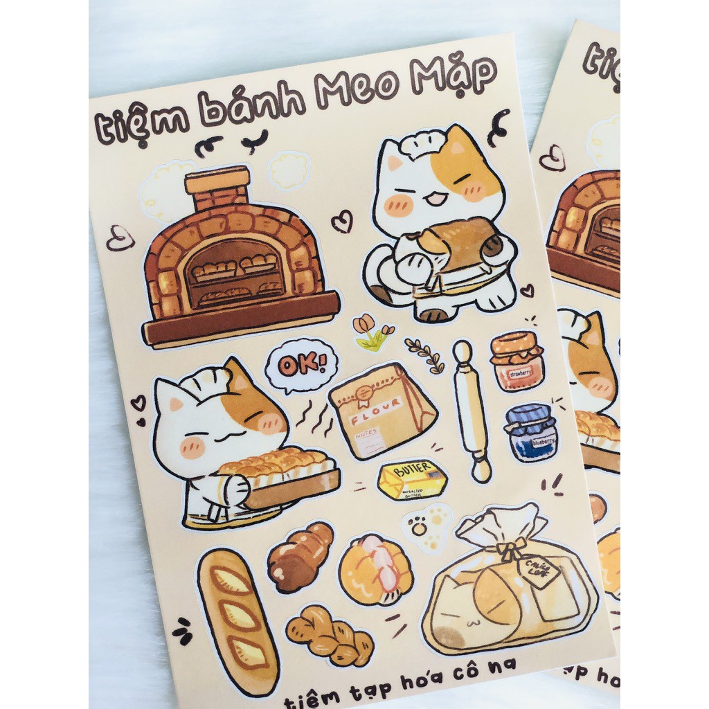 Bộ sticker/hình dán Tiệm Bánh Mì Mèo Mập - trang trí bullet journal,planner,sổ - tiemtaphoacona