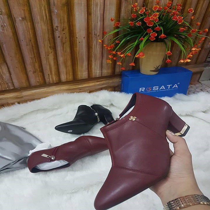 Giày boots nữ cổ ngắn 5p hàng hiệu rosata hai màu đen đỏ thời trang ro178