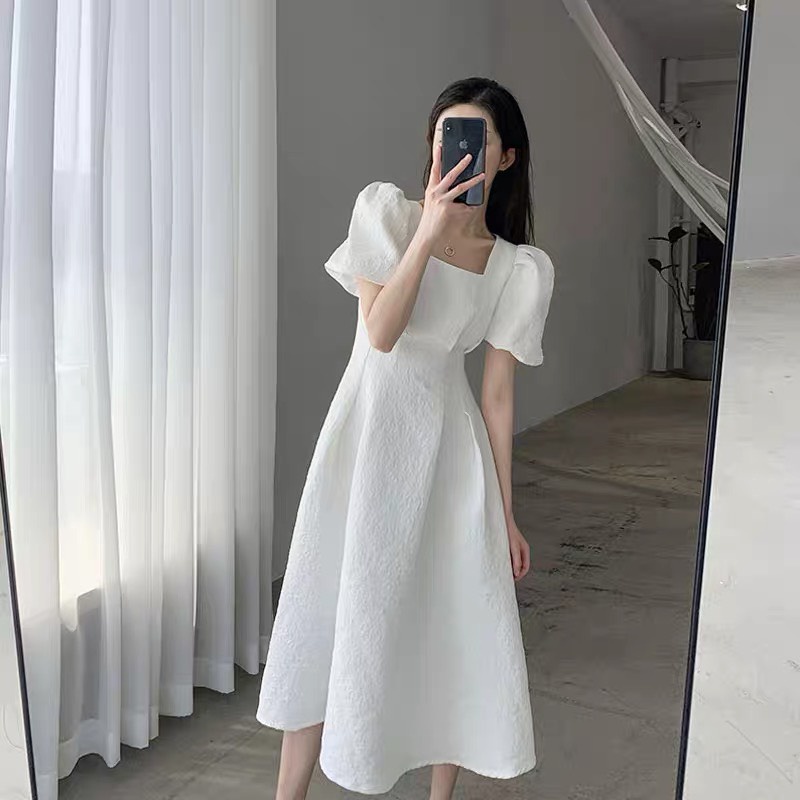 Đầm Váy xòe chất Vân Hoa nổi  dáng midi đi dự tiệc, đi biển , đi làm siêu hot - Thời Trang VADA