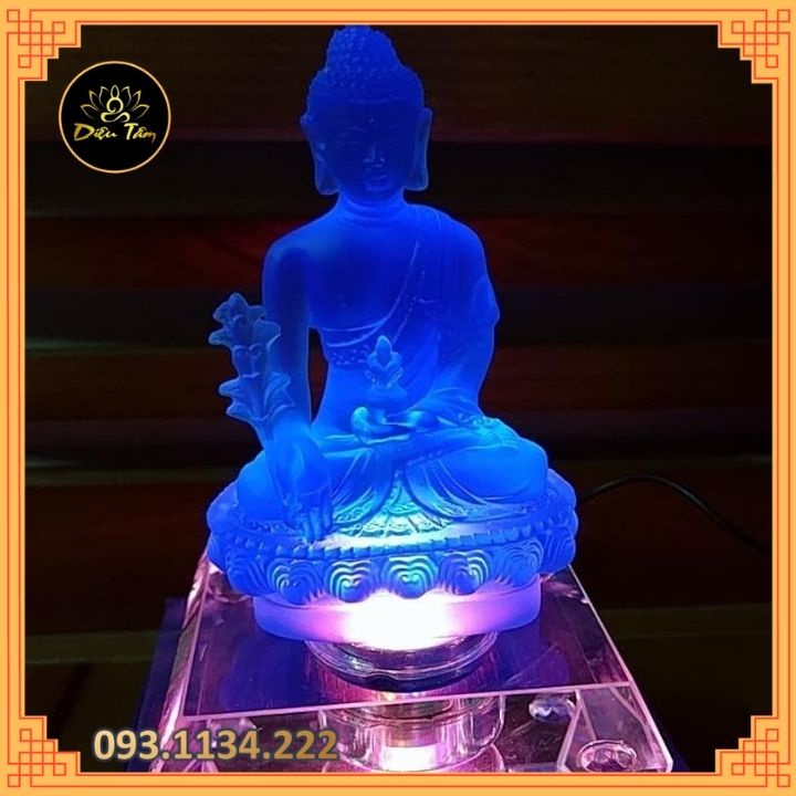 Tượng phật dược sư có đế đèn led đổi màu tương cao 12cm
