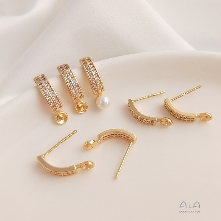 Giá Đỡ Bông Tai Xỏ Lỗ Thủ Công Bằng Đồng Mạ Vàng 14K Đính Đá Zircon S925
