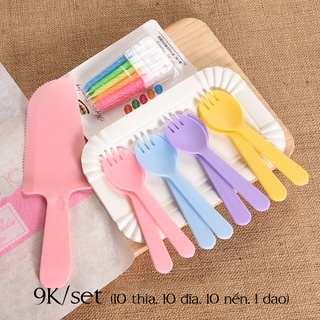 Set 10 nến, 1 dao, 10 đĩa, 10 dĩa bánh kem
