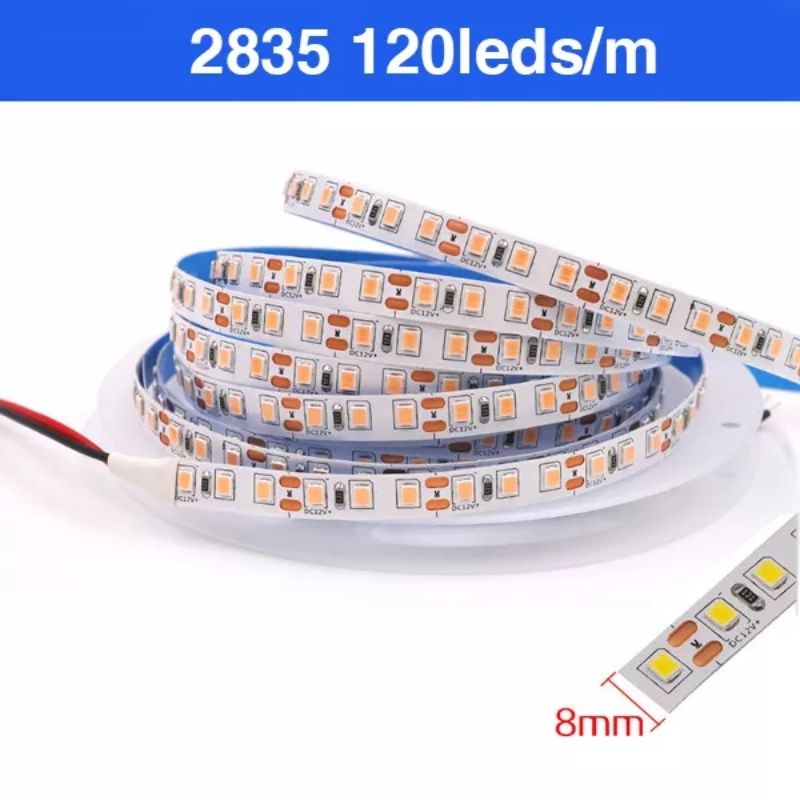 Đèn led dây dán máng nhôm 12V 2835 120leds/m rộng 8mm cho decor chiếu sáng tủ bếp, tủ rượu, tủ quần áo