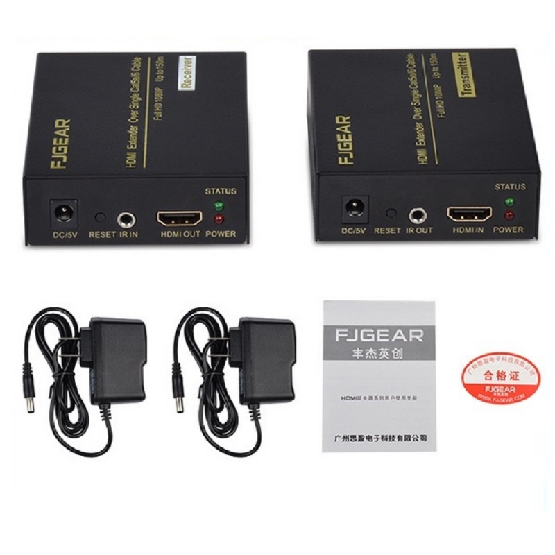 Thiết bị khuếch đại HDMI Extender lên đến 150m bằng cáp mạng CAT5E/6 FJGEAR FJ-150 Chính hãng