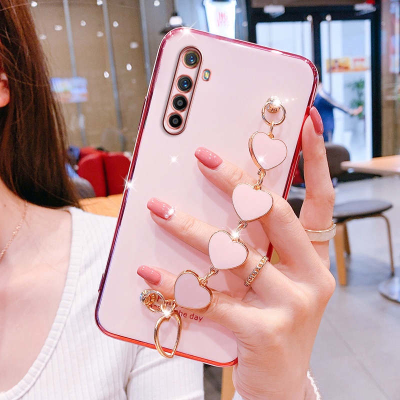 Ốp điện thoại silicon mềm có dây đeo hình trái tim bảo vệ cho Realme 5 pro realme c3 realme 6i 5s realme 5i