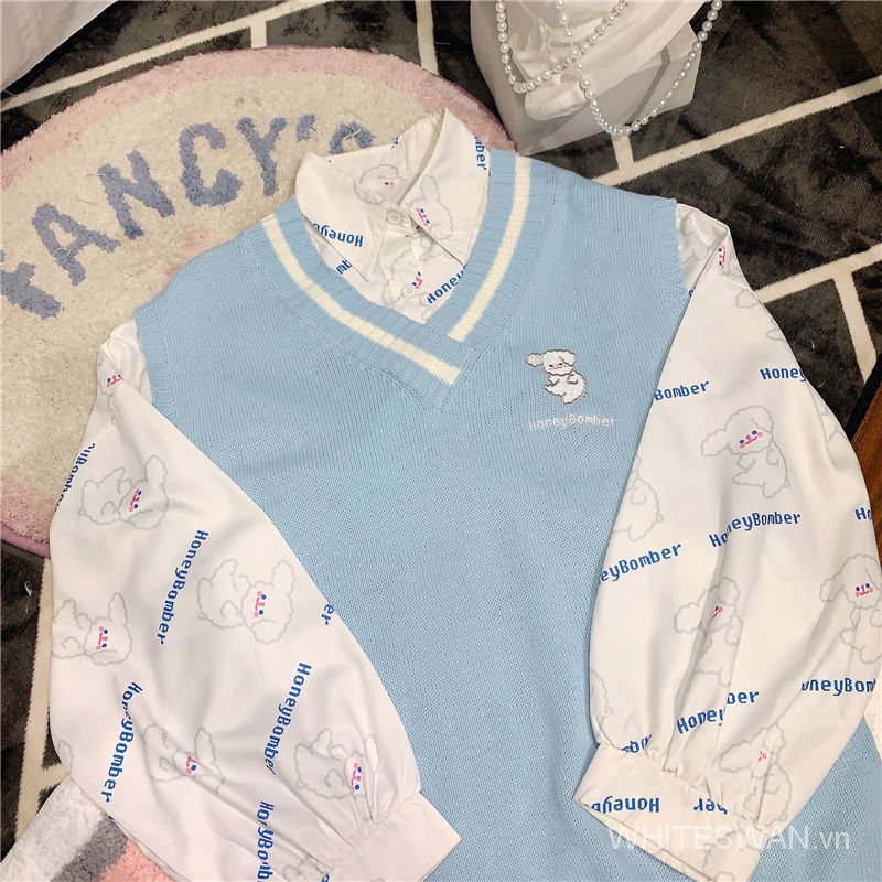 Set Áo Sơ Mi Dài Tay Và Áo Khoác Len Không Tay Thời Trang Dành Cho Nữ | BigBuy360 - bigbuy360.vn