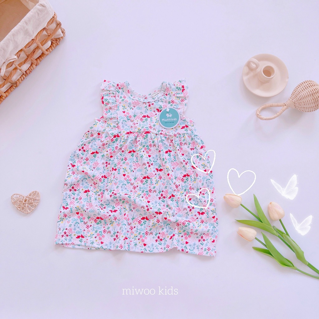 (8-24kg)Váy đầm thun cotton Miwoo Kids họa tiết đáng yêu cho bé gái(ảnh thật)