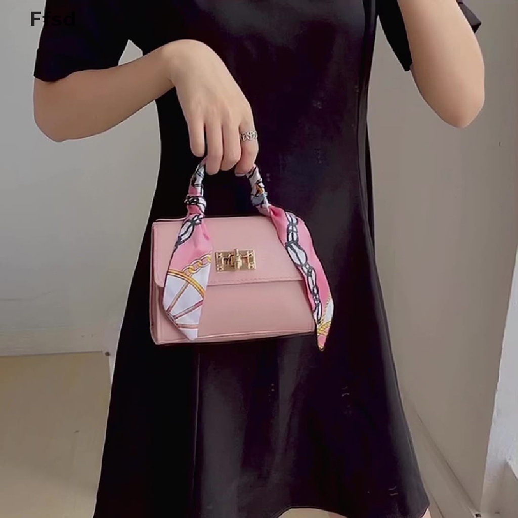 {Ffsd} Túi Xách Da PU Hình Vuông Nhỏ Nhắn Có Khóa Dây Lụa Thắt Nơ