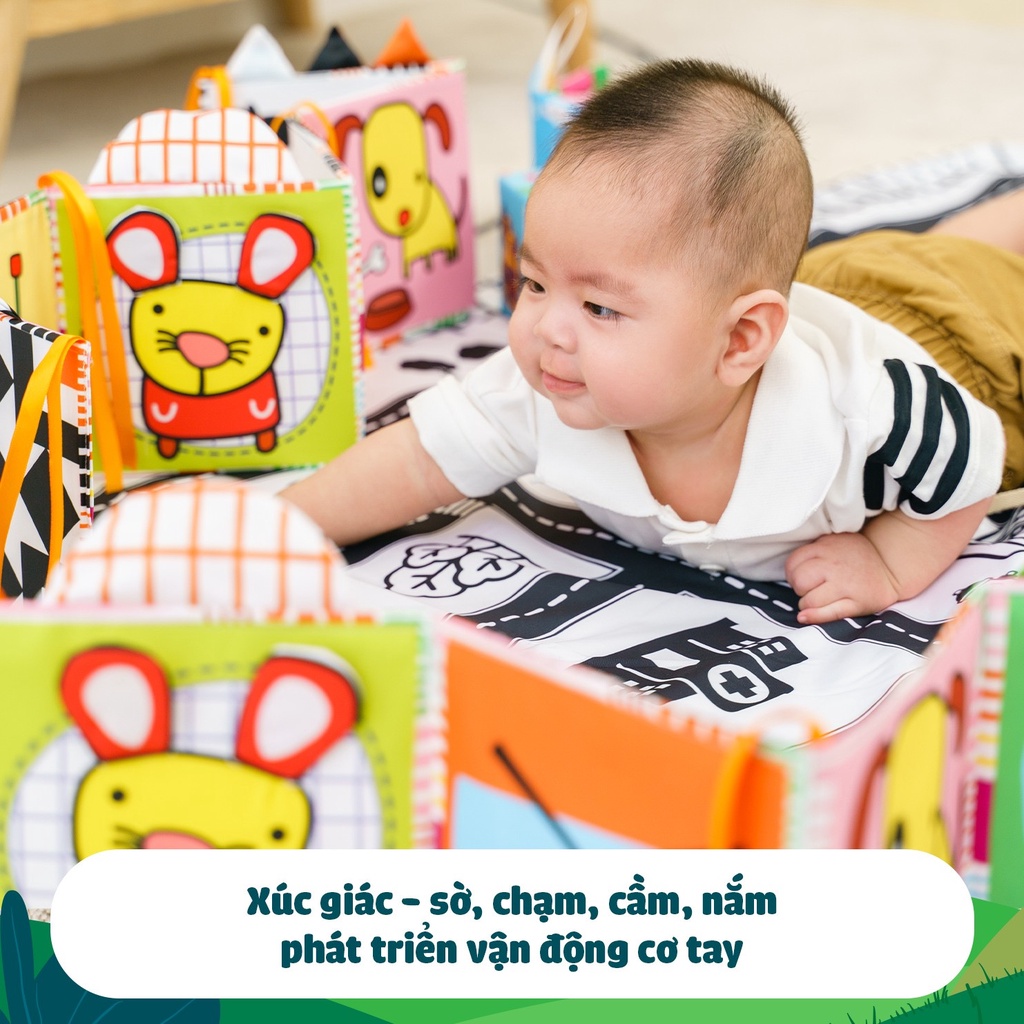 Sách vải kiêm quây cũi kích thích thị giác cho bé Lalala Baby 3in1, có dây để treo lên thành nôi