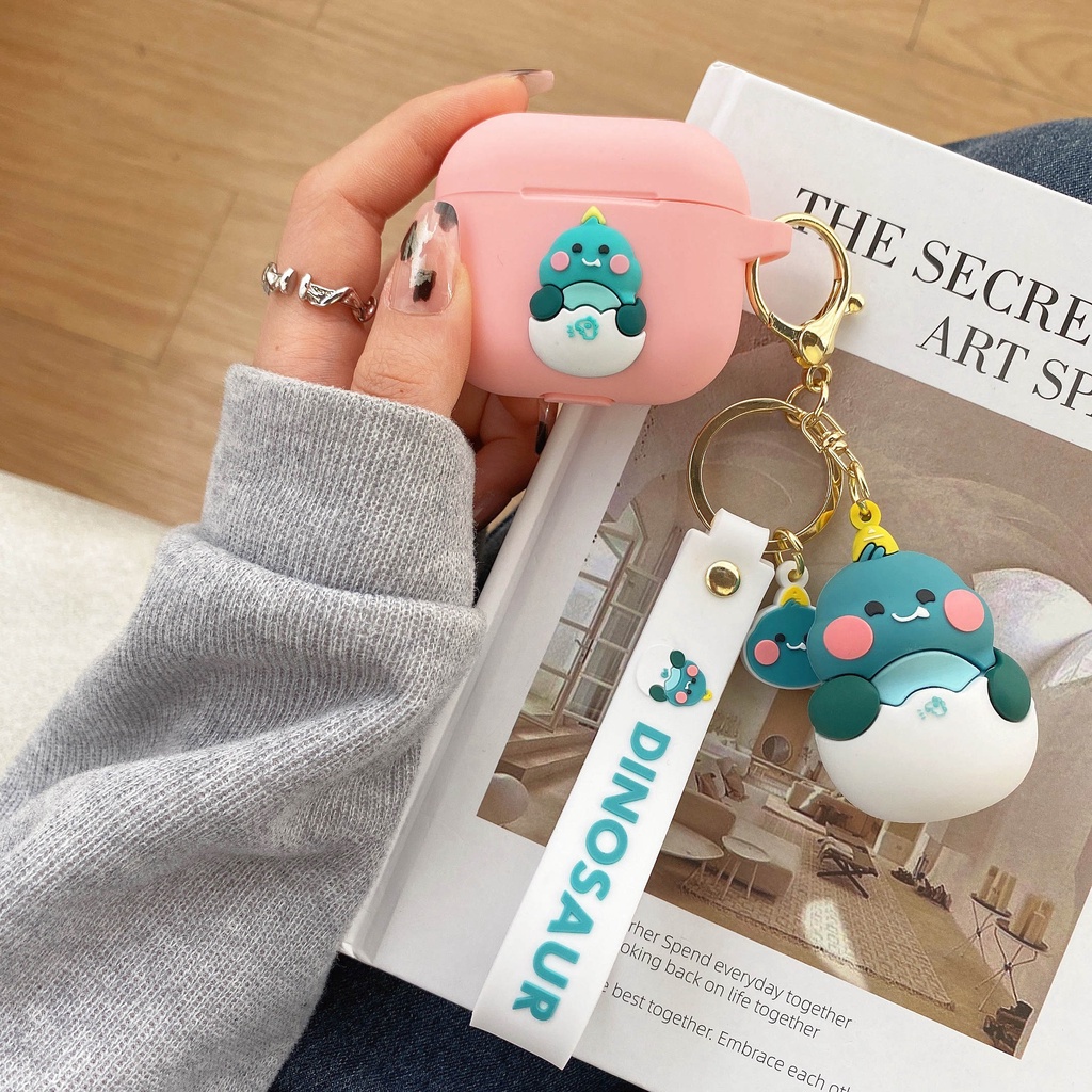 Vỏ Bảo Vệ Hộp Sạc Tai Nghe AirPods3 AirPods3 Pro 2Gen Hình Khủng Long Hồng Dễ Thương Ốp