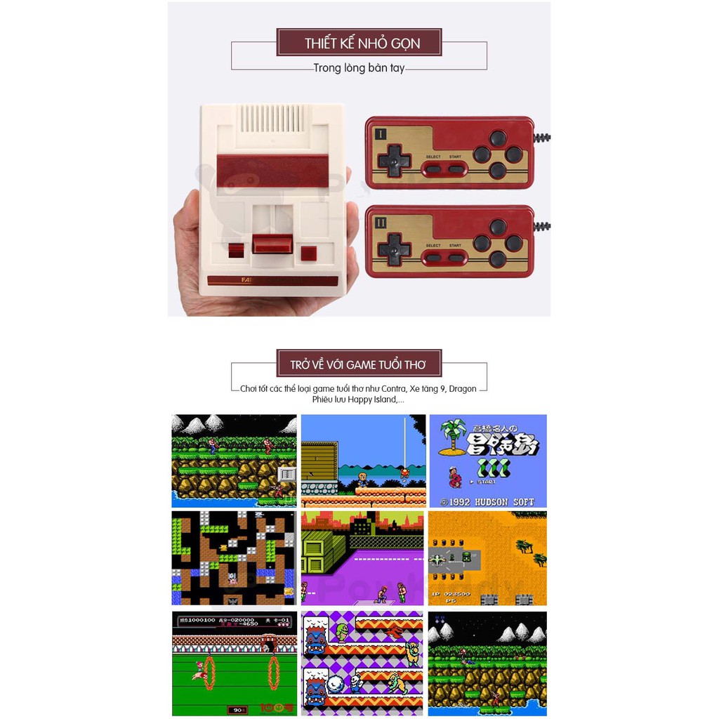Máy game 4 nút FC Compact chính hãng tặng 1 băng game 500 game
