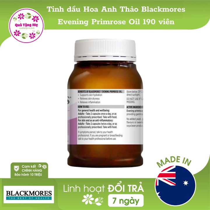 Tinh dầu Hoa Anh Thảo Blackmores Evening Primrose Oil 190 viên