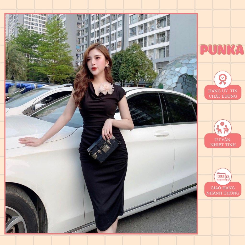 Đầm đen dáng dài ôm body tôn eo thiết kế cao cấp, tay ngắn sang chảnh dự tiệc