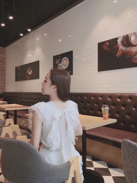 Váy thô pha ren diềm buộc nơ lưng về thêm trắng