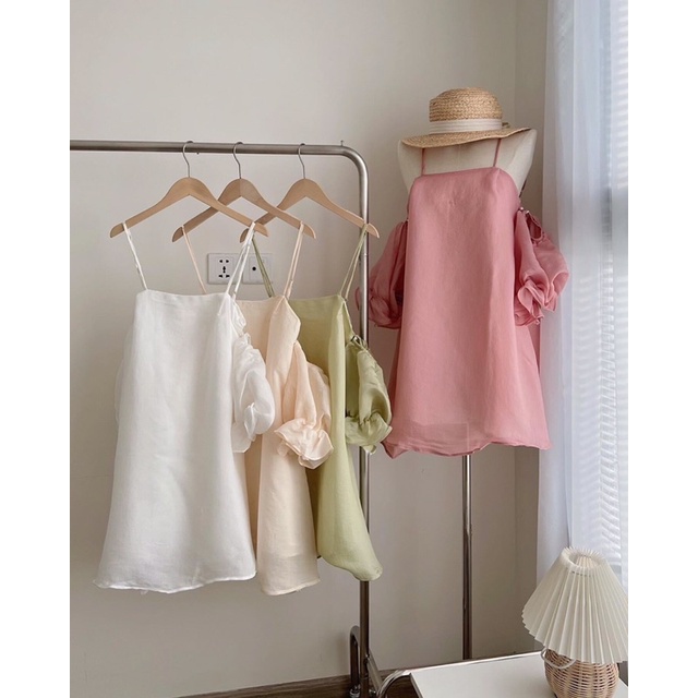 [Ảnh thật/Video]VÁY ORGANZA  mặc được nhiều kiểu Đầm hai dây Hàn Quốc hai lớp chất tơ lụa