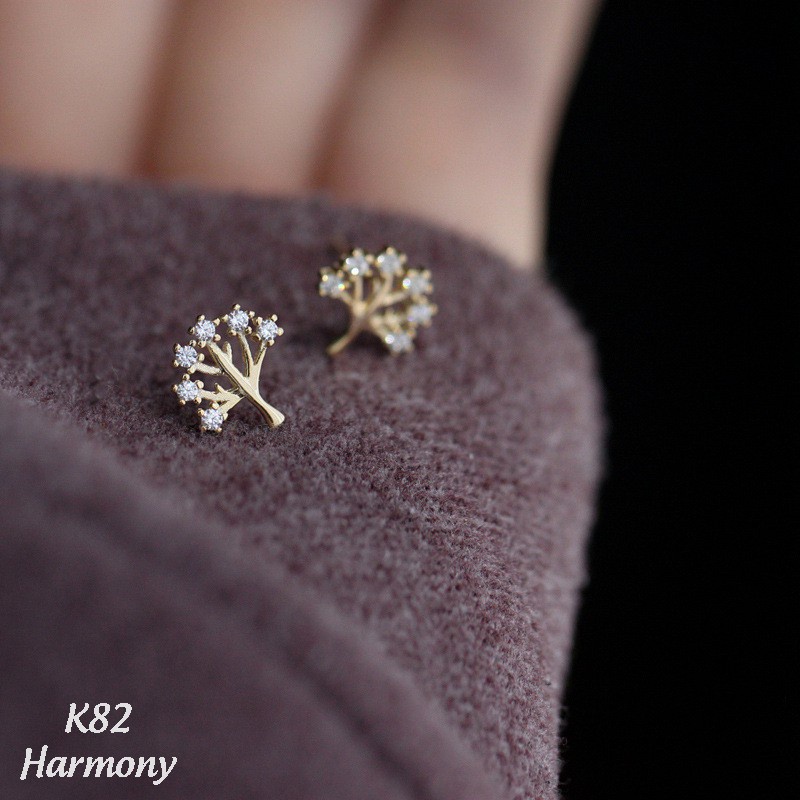 Khuyên tai nữ bạc mạ vàng đính đá hình cây mẫu mới trẻ trung The Tree | HARMONY ACCESSORIES K82