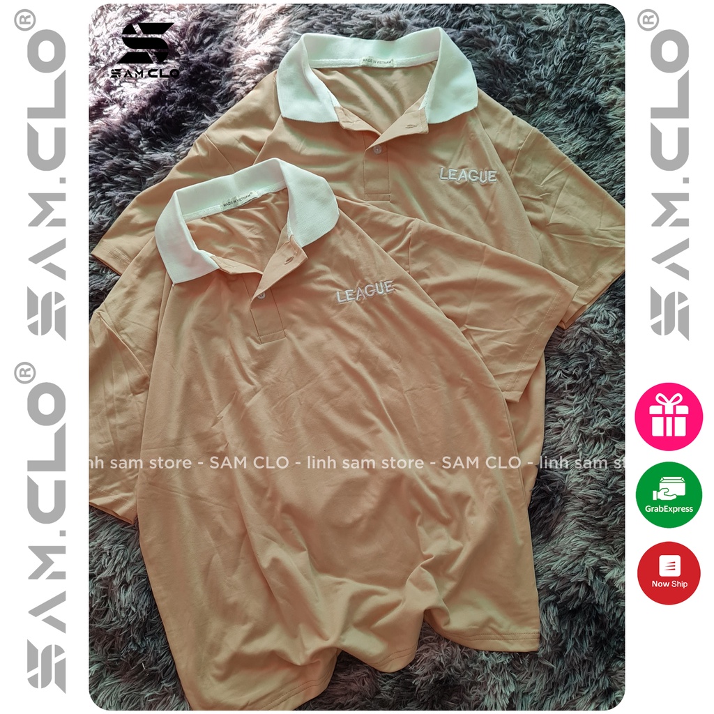 Áo thun Polo tay lỡ SAM CLO có cổ form rộng phông freesize dáng unisex mặc cặp, nhóm, lớp, đi học in chữ LEAGUE | BigBuy360 - bigbuy360.vn