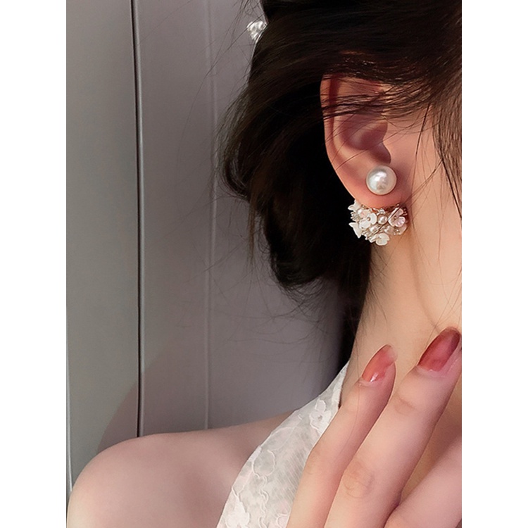 Bông Tai Mạ Bạc 925 Hình Bông Hoa Đính Ngọc Trai Phong Cách Retro