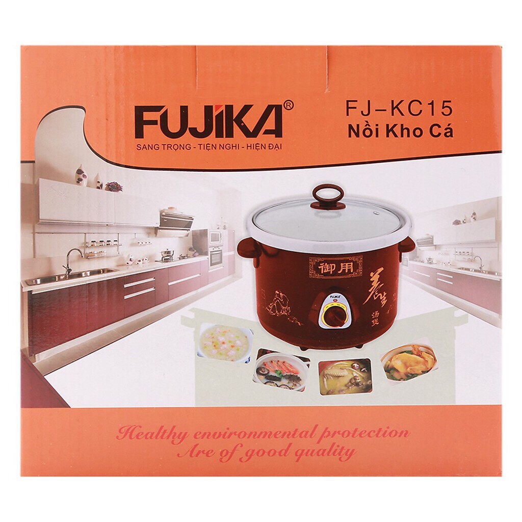Nồi Kho Cá, nồi nấu chậm Fujika FJ-KC15/25 dung tích 1.5L/2.5L nắp kính, lòng trắng dùng điện  - KILA