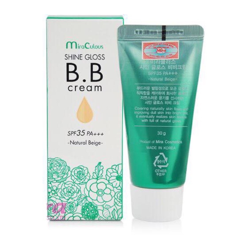 Kem Nền BB Trang Điểm Chống Nắng, Kiểm Soát Dầu MiraCulous Shine Gloss SPF35 PA+++ - Natural Beige