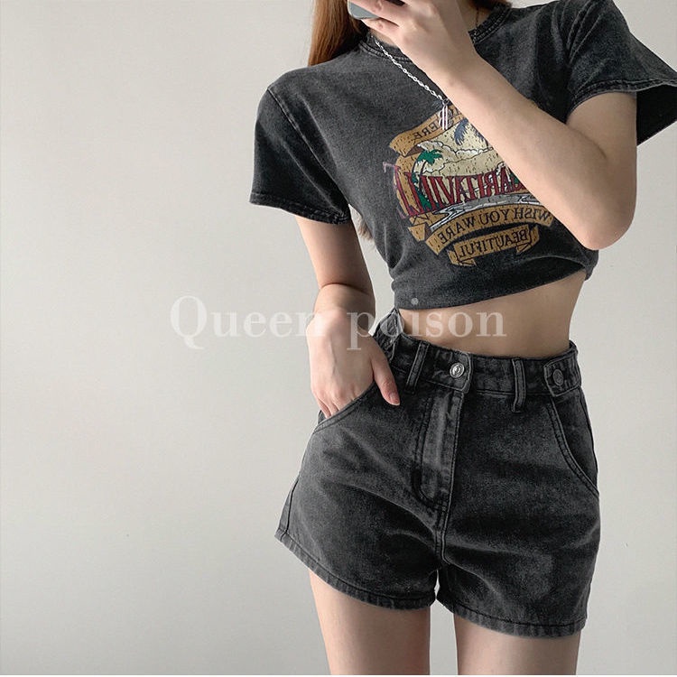 Áo Thun Nữ Tay Ngắn Kiểu Retro Phong Cách Âu Mỹ Thời Trang