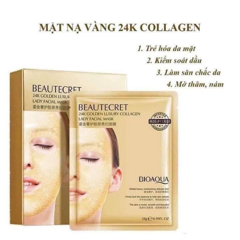 Một Miếng Mặt nạ vàng Bioaqua 24k Golden Luxury Collagen Lady Facial Mask 28g ( Mẫu Mới Nhất)