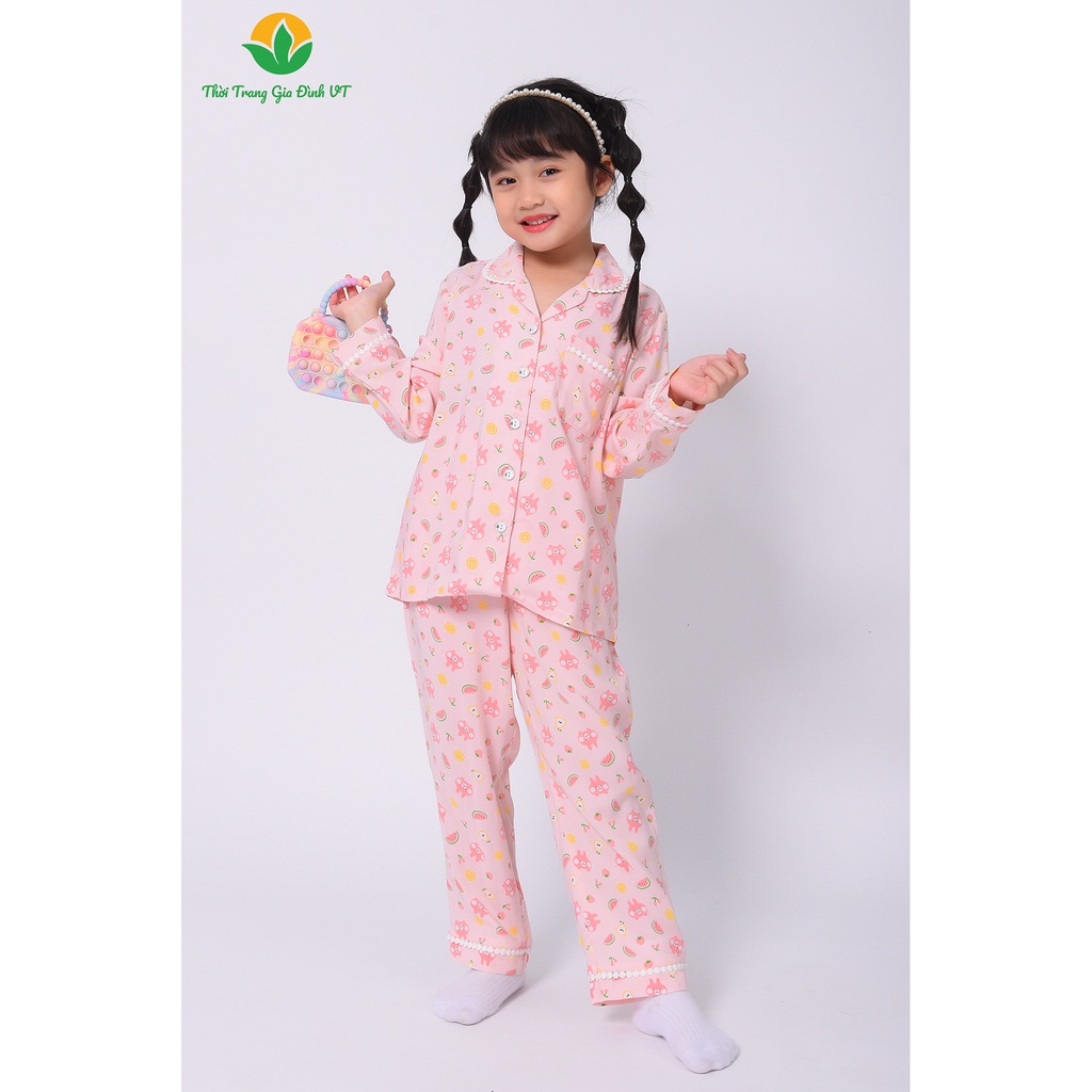 Bộ lanh pijama mặc nhà bé gái Việt Thắng, quần dài, áo dài tay - B70.2202