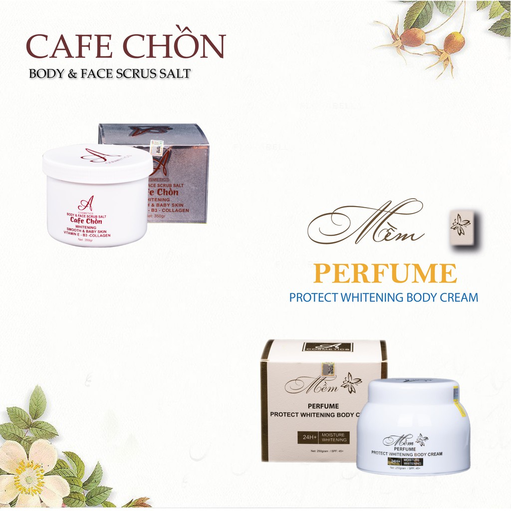 Bộ sản phẩm tẩy da chết, dưỡng trắng da Acosmetics (Kem body mềm và Muối tẩy tế bào chết cafe chồn) | BigBuy360 - bigbuy360.vn