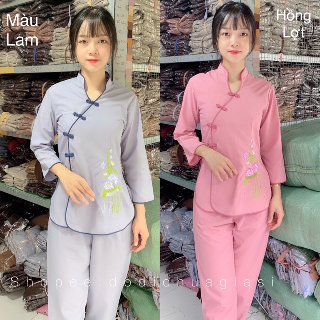 Đồ Lam Đi Chùa# Tàu Xéo Hoa Thêu Vạc Áo # Quần Áo # Đồ Bộ Nữ