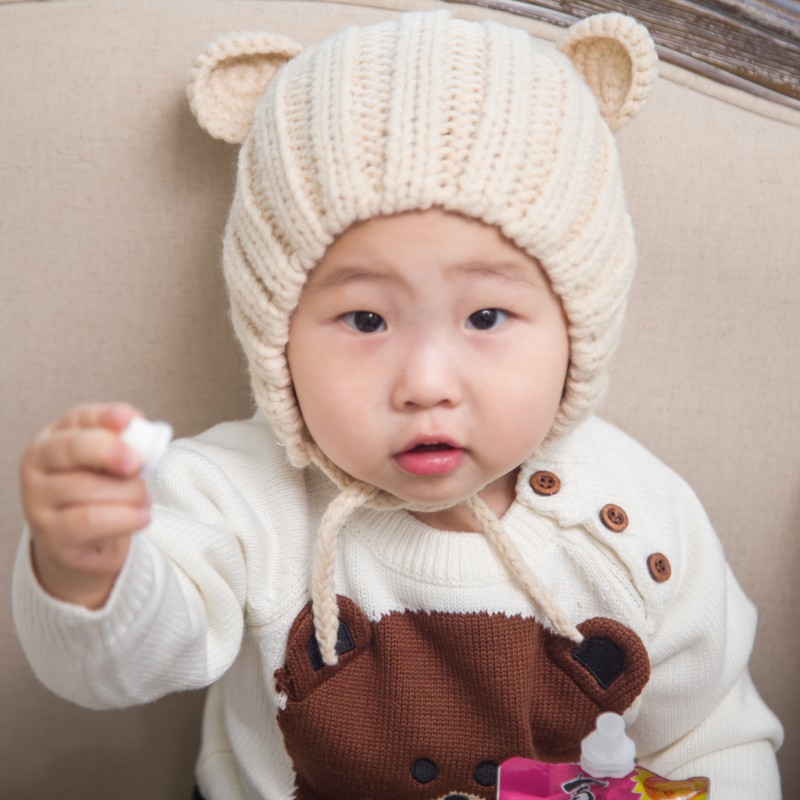 Mũ len hoạt hình trùm tai giữ ấm mùa đông phong cách Hàn Quốc cho bé