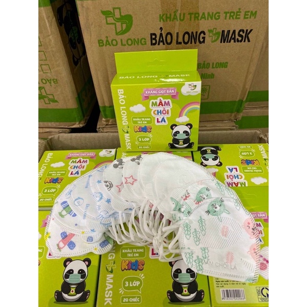 [Hộp 20 Cái] Khẩu Trang Mầu Chồi Lá  Cho Bé Trai Và Gái Từ 1 tuổi Đến 5 Tuổi