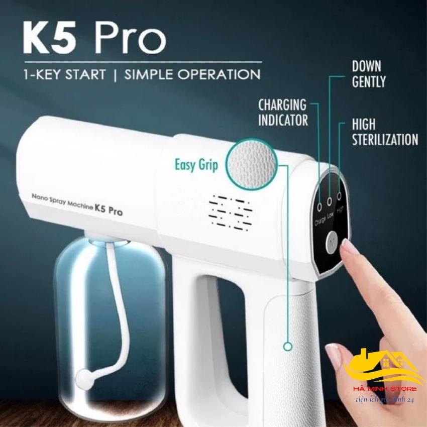 Máy xịt khuẩn K5 PRO  8 tia xoay 2 cấp độ súng phun khử khuẩn cao cấp cho gia đình, văn phòng, công ty