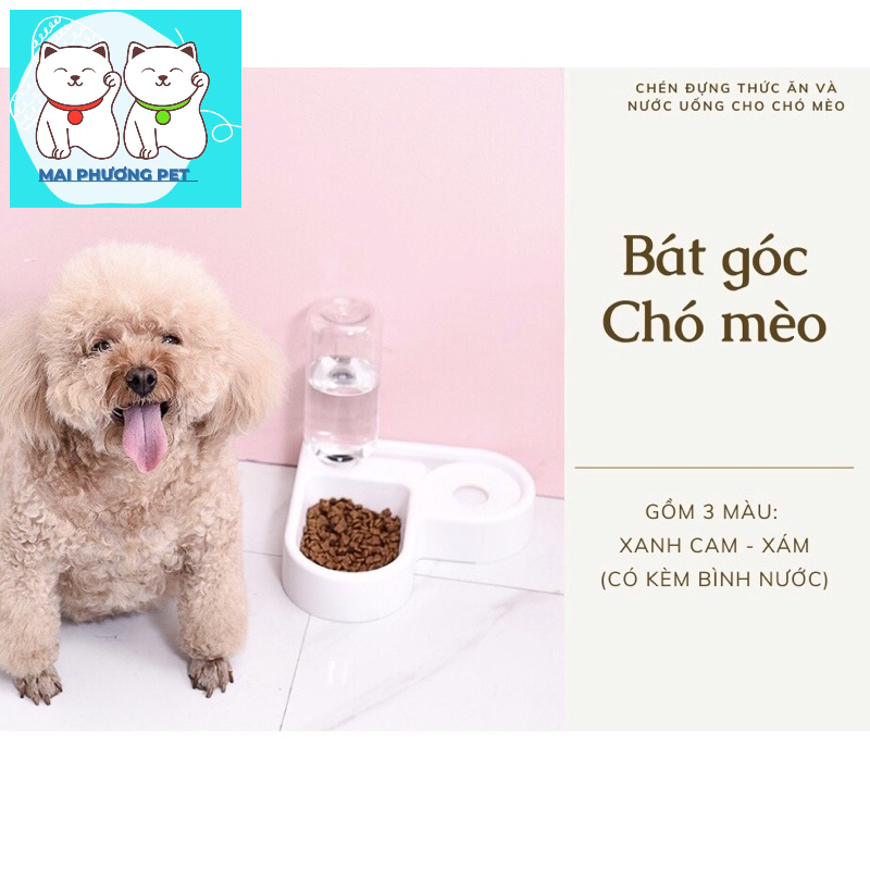 Bát Góc tường , bát tự động cho thú cưng , bát cho chó mèo ăn uống có kèm bình nước