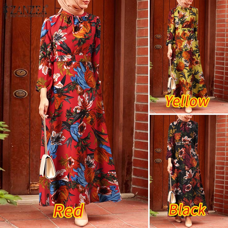 Zanzea Đầm Maxi Tay Ngắn Cổ Tròn Họa Tiết Hoa Thời Trang Cho Nữ