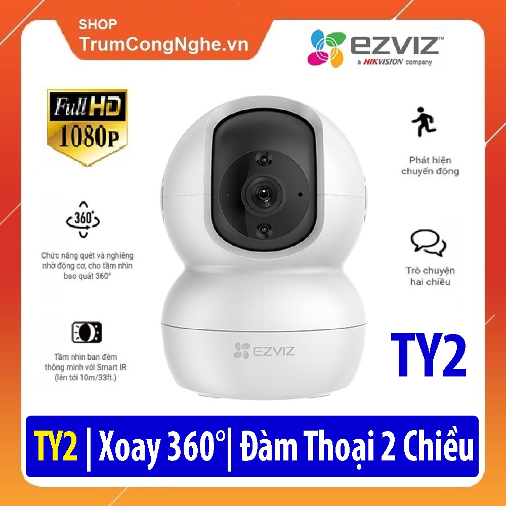 Camera Wifi EZVIZ TY2 Xoay 360°, Đàm Thoại 2 Chiều, Độ Phân Giải Nét 1080P 2MP FullHD