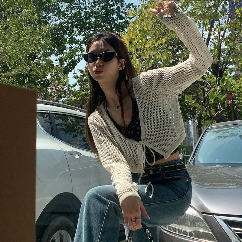 Bán Chạy!Áo Khoác Cardigan Dệt Kim Vải Lụa Lạnh Mỏng Thời Trang Mùa Hè Dành Cho Nữ