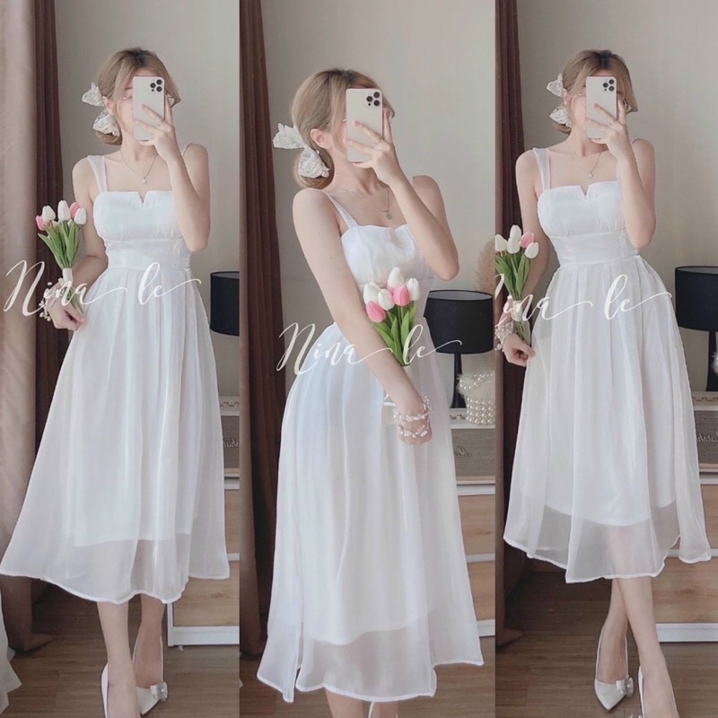 Đầm Maxi Trắng Vol Lụa Tiểu Thư Cao Cấp