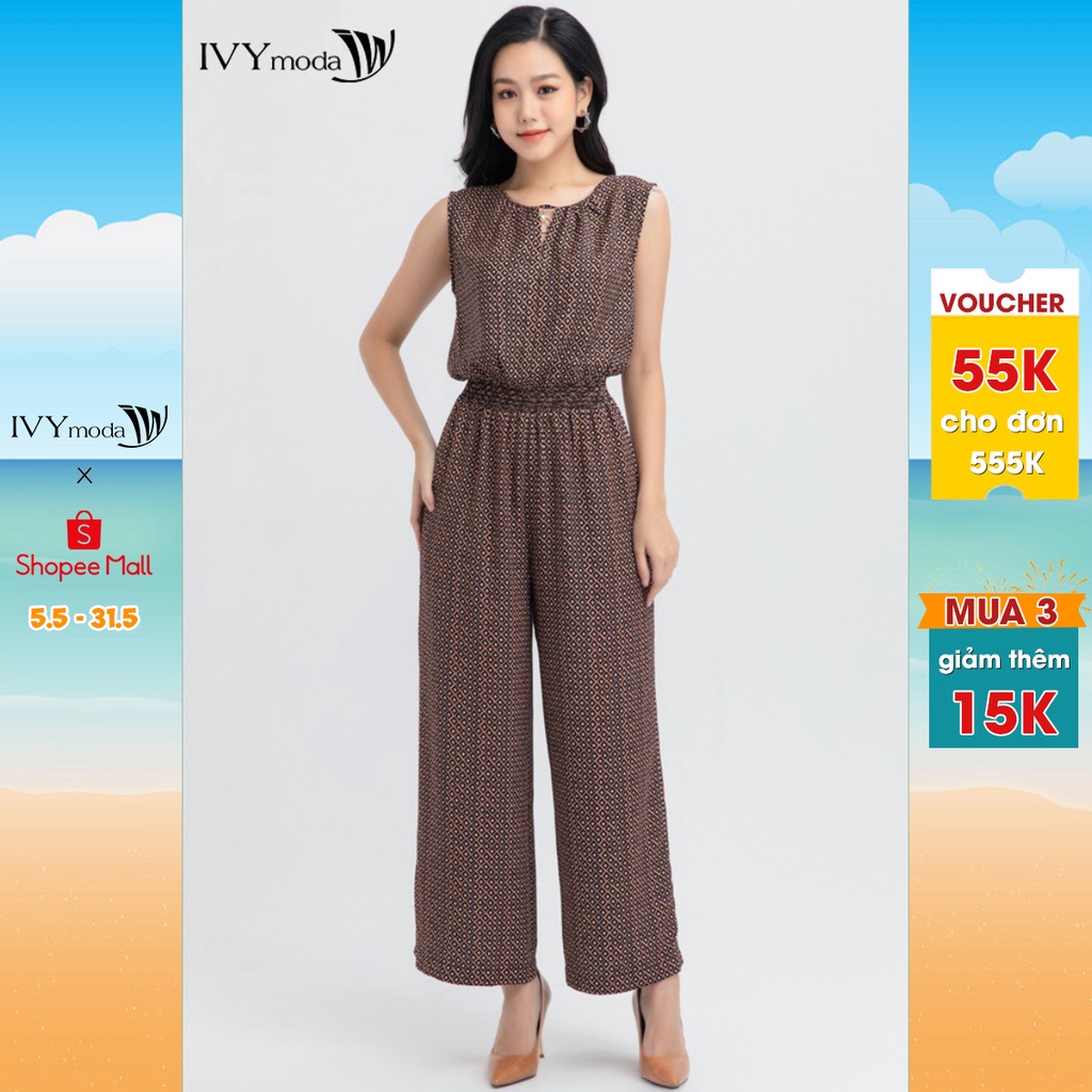 [NHẬP WABRTL5 GIẢM 10% TỐI ĐA 50K ĐH 250K ]Jumpsuit lụa họa tiết in hình thiết kế IVY moda MS 18C5591