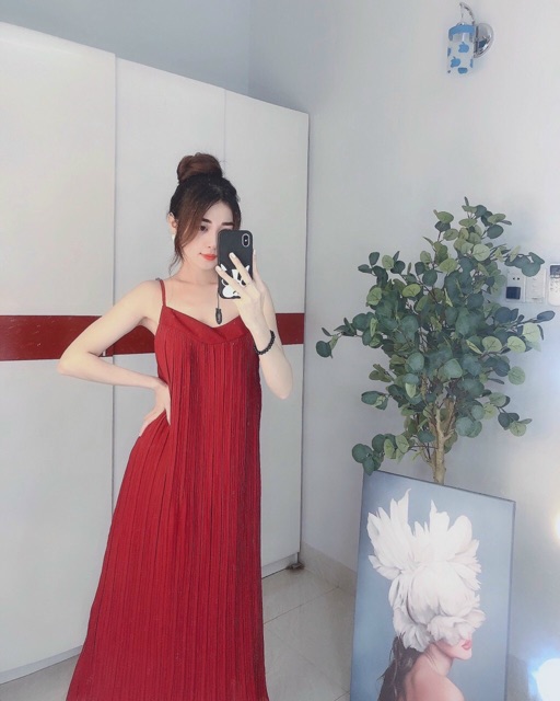 Đầm maxi suông hai dây dáng dài dập ly voan dễ thương - hình thật + video