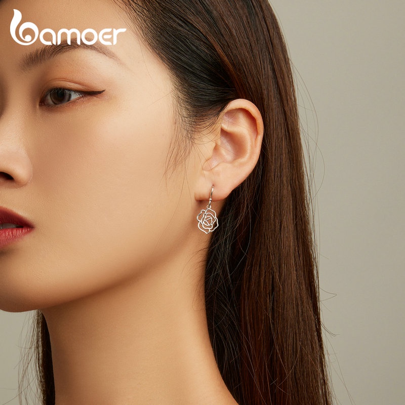 BAMOER Bông Tai Bạc 925 Hình Hoa Hồng Thời Trang Cho Nữ