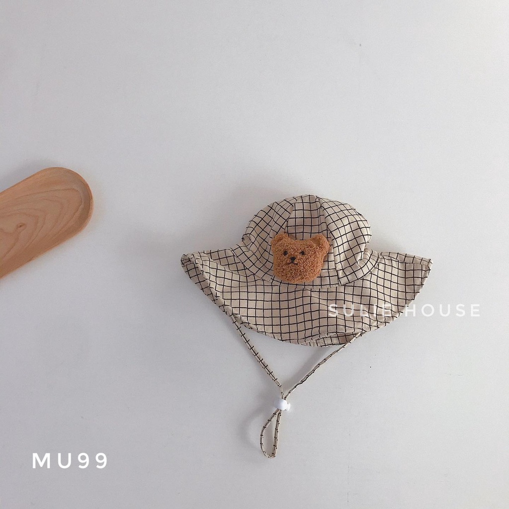 Mũ rộng vành thêu gấu có dây buộc - MU99