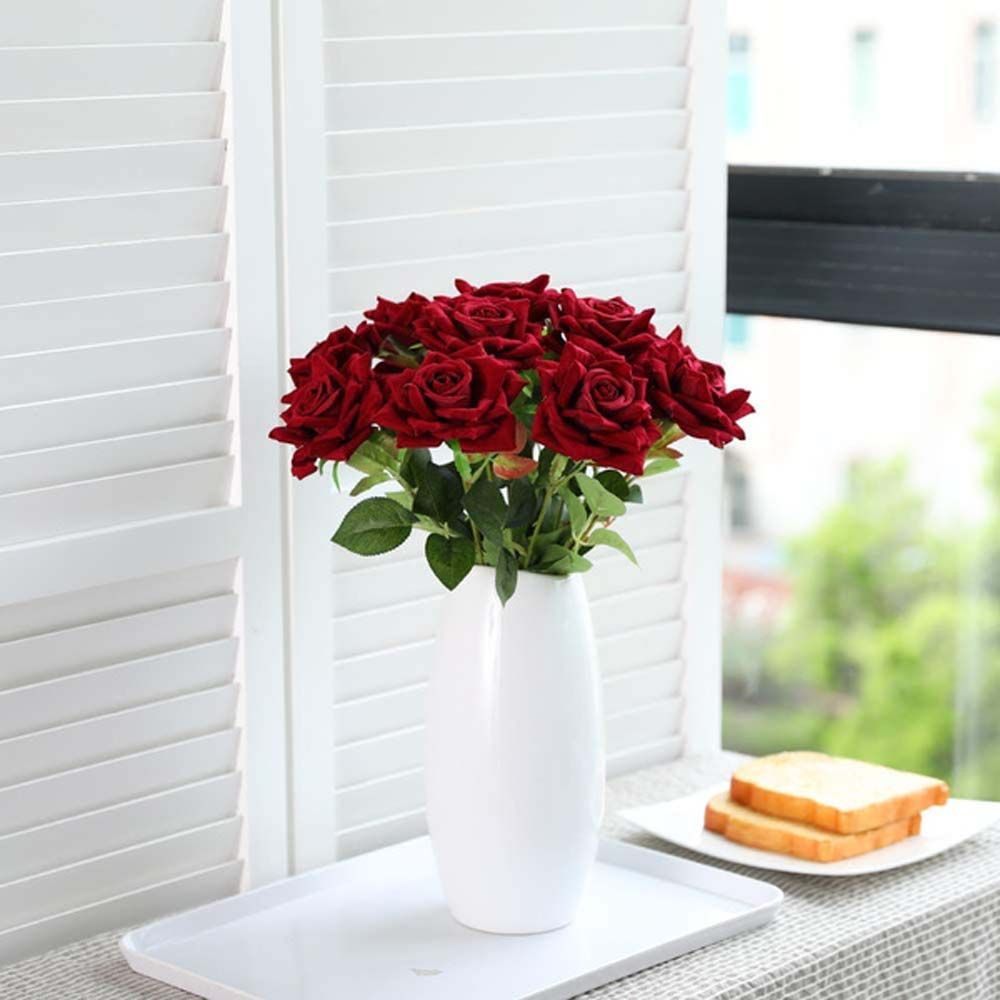 Bó hoa hồng giả bằng vải nhung nhiều màu sắc dùng trang trí tiệc cưới DIY