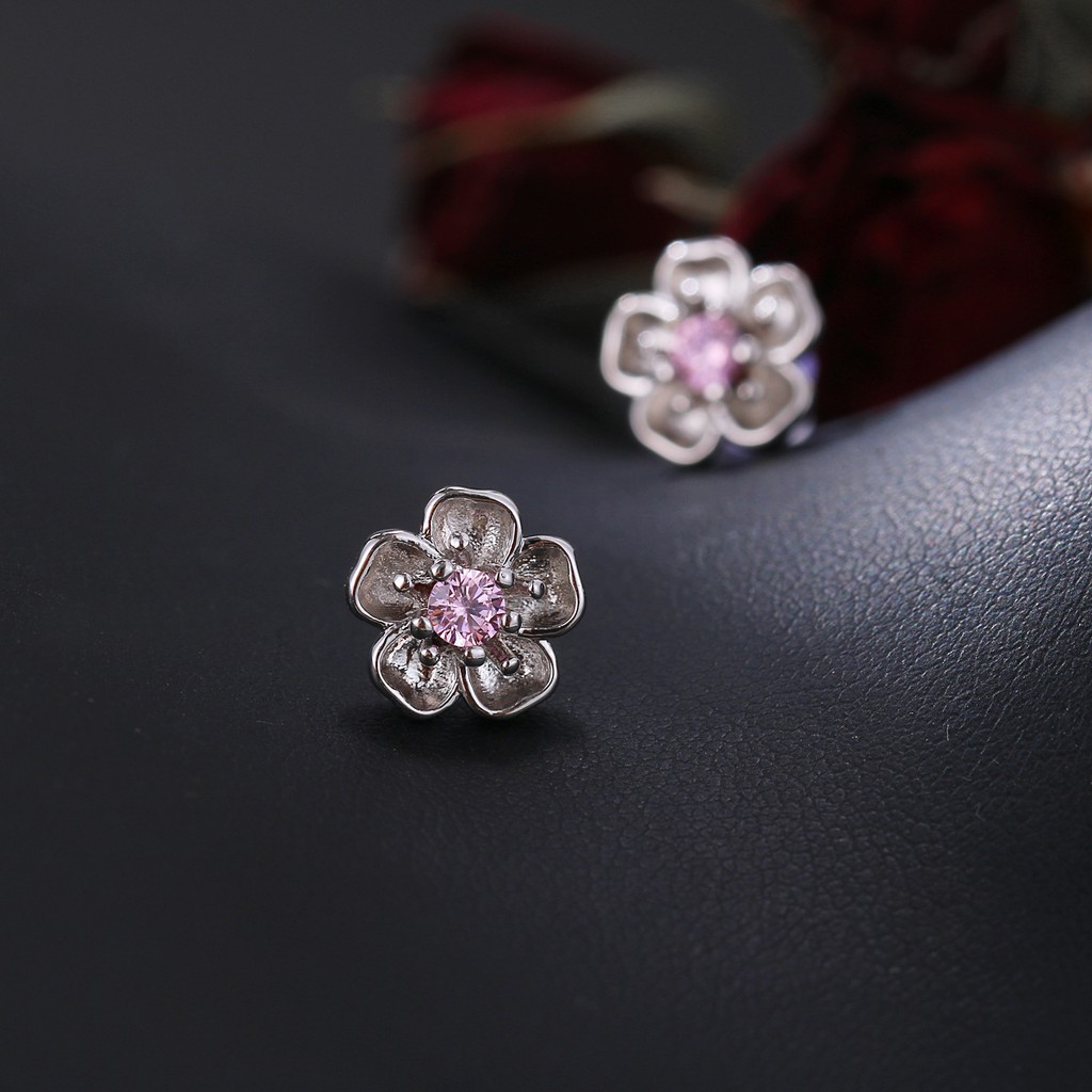 Hoa bông tai thời trang 5 cánh đính đá hồng đẹp phong cách Hàn Quốc cho nữ ATJ2105P - ANTA Jewelry