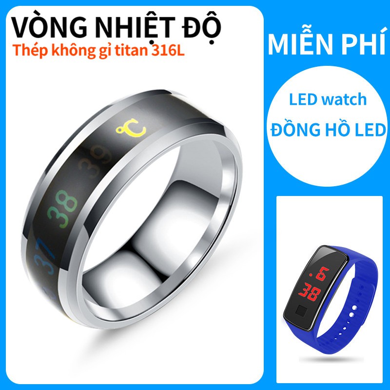 【Đồng hồ LED miễn phí】Nhẫn đổi màu theo nhiệt độ phong cách thời trang